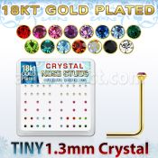 18s6xm silver nose studs 18k gold plating 1 25mm round crystal tops in assorted colors