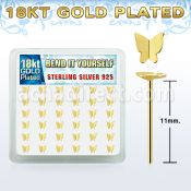 18ybtf36 gold plated silver bend it nose stud w flying butterfly