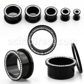 afemk black acrylic screwfit flesh tunnel with clear crystal