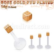 albttd25 bio  flex labret w 25mm rose gold pvd plated steel dice