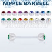 anpajb5 acrylic nipple barbell w 5mm balls w bezel set crystals