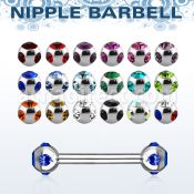 bb2mtc 316l steel nipple barbell with 4mm multi jewel ball