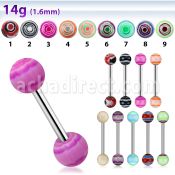 bbdxb 316l steel tongue barbell w acrylic marble swirl ball