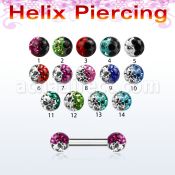 bber23e 316l steel helix eyebrow barbell with 2 color crystal