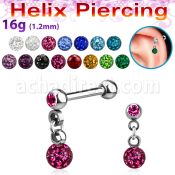 bber41 316l steel helix barbell with ferido crystal ball