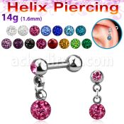 bber43b 316l steel helix barbell w dangling ferido crystal ball