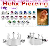 bber67 316l steel cartilage piercing crown w two 3mm jewel ball