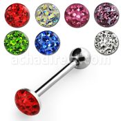 bbfc3x 316l steel tongue barbell with 5 5mm top with crystal