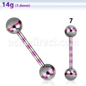 bbgtrb zebra striped pvd 316l steel tongue barbell w 6mm ball
