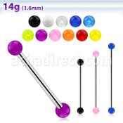 bbiuv4 316l steel industrial barbell with 4mm acrylic uv ball