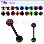 bbkc3 black steel tongue barbell w 6mm multi jewel ball