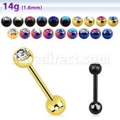 bbtc anodized 316l steel tongue barbell w 6mm jewel steel