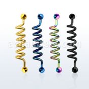 bdtd14 anodized 316l steel industrial coil barbell 5mm balls