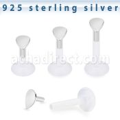 bilbdr clear bioflex labret 16g silver teardrop shape top