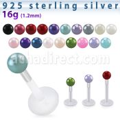 bilbpr bio flex labret with silver top with 3mm pearl ball