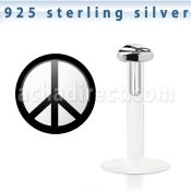 bilg10 bio flex labret w 3mm flat silver top w peace logo