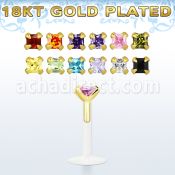 bilq3rg bioflex labret w gold silver w square 3mm prong set cz