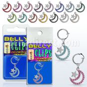 blcp723 fake belly clip w a dangling moon w the star w crystals 