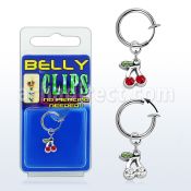 blcpt85 fake belly clip w dangling crystal cherries in package