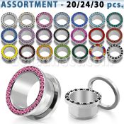 blk431 polished screw fit steel tunnel plug w crystal rim