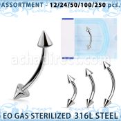 blk469 sterlized 316l surgical steel eyebrow banana w 3mm cone