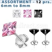 blk61 bulk of 12 pairs of 316l steel ear stud with prong cz