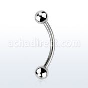 bneb4 316l steel eyebrow banana, 16g (1.2mm) w 2 4mm balls