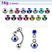 bner8 316l steel eyebrow banana with dangling jewel ball