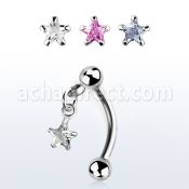 bnerv5 316l steel eyebrow banana w 3mm ball star prong cz