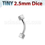 bnes2d25 316l steel eyebrow banana with two tiny 2 5mm dices
