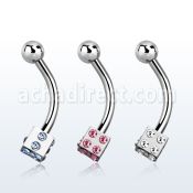 bnesdc 316l steel eyebrow banana with 3mm crystal steel dice