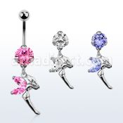 bnrz103 casted steel cz belly banana w fairy design w cz wings