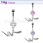 bnrz729 casted steel cz belly banana w snake w round cz on body