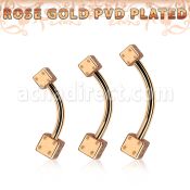 bnttk2di rose gold steel belly banana with 4mm 5mm dices