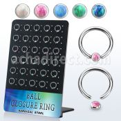 board 30 steel ball closure ring 8mm w 3mm disk with opal