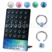 board w 30 steel ball closure ring w 4mm disk with opal