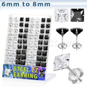 bresqz4 stainless steel earring stud with prong square cz stone