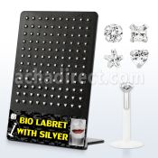 brlbi12 clear bioflex labret with prong assorted shaped cz stone