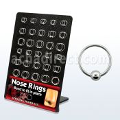 brnhm6 board of sterling silver nose hoops with ball in 8 12mm