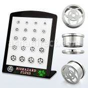 brpg143 board w steel screwfit flesh tunnel w biohazard logo