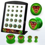 brpg178 acrylic double flare logo plug with dragon on green