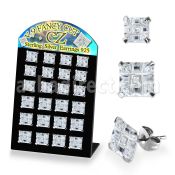 brssqv9g silver ear stud w 9 10mm square prong cz stone