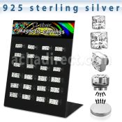 bzqmgc silver magnetic ear stud with prong clear square cz