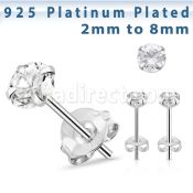 czrdmpt one pair of platinum plated silver ear studs cz
