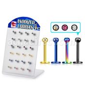 dacb169 display w anodized steel labret w a 2.5mm jewel balls