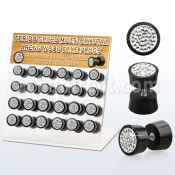 dacb185 display w 24 pc of areng wood fake plugs w multi crystal