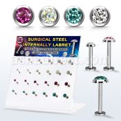 dacb225 display steel internall labret w flat multi crystal top