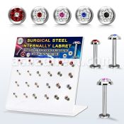 dacb226 steel internall labret w multi crystals dot flat top