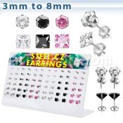 dacb98 board of steel ear stud w round square prong cz