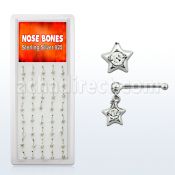 dnbdc2 box of silver nose bones with a dangling star w crystal
